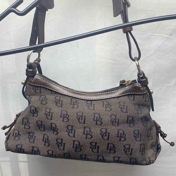 Vintage Dooney & Bourke Brown Monogram Canvas Shoulder Bag Leather - Picture 2 of 14
